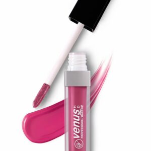 Close-up of pink lipstick with applicator and swatch, highlighting its vibrant shade.